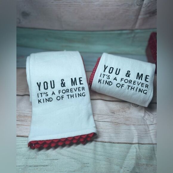 ❤️❤️❤️ 2 NEW! “You & Me It’s a Forever Kind of Thing” Dish Towel Set of 2 - Picture 3 of 6